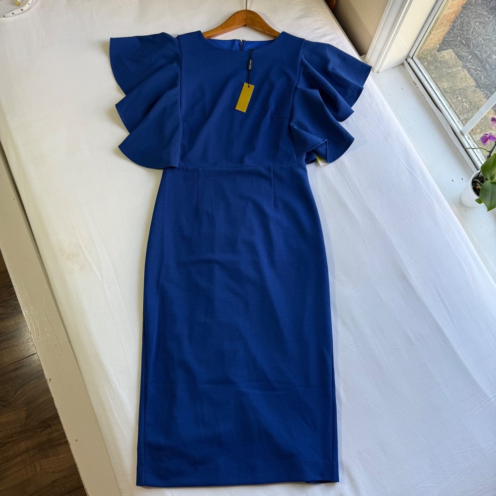 Alexia Admor Cobalt Blue Ruffle Sleeve Sheath Dress Small NWT Office Holiday